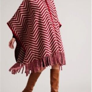 Ted Baker Red and White Chevron Poncho
